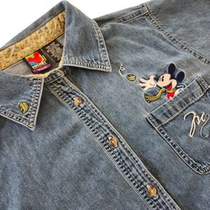 Vintage Mickey Mouse Unlimited Denim Shirt Embroidered Short Sleeve Disney 14 16